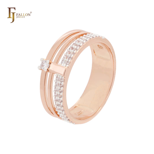 Minimalism elegant paved white CZs Rose Gold two tone Russian Lock Earrings
