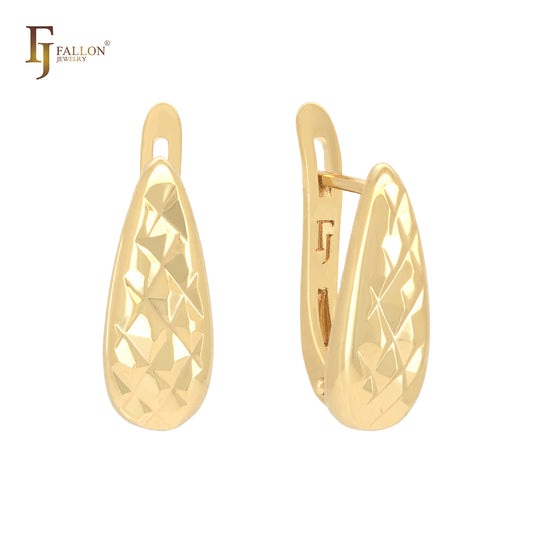 Teardrop rhombus textured 14K Gold, Rose Gold Russian Lock Earrings