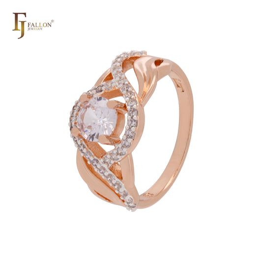Anillos de moda de dos tonos con pluma de fénix y circonitas blancas en oro rosa.