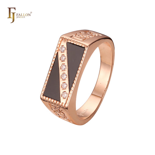 Black oil painted Rose Gold men's signet rings