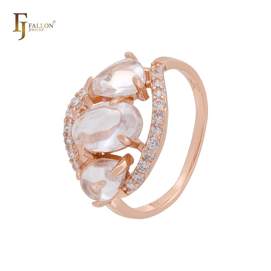 Anillos de moda en oro rosa con circonitas redondeadas y triples opacas