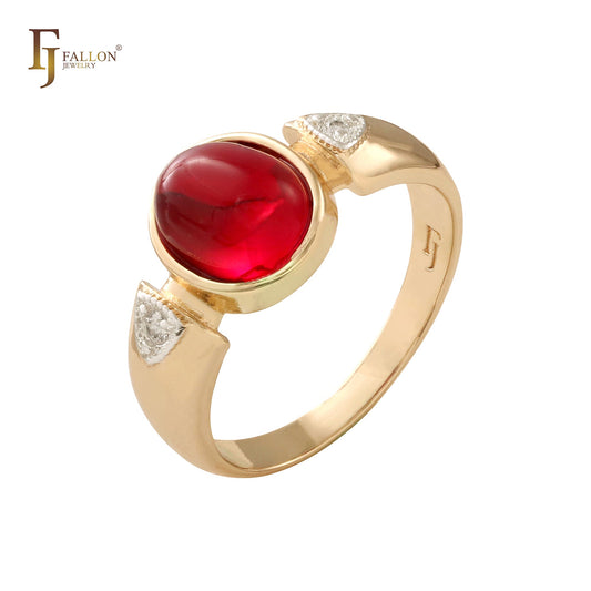 Rounded CZ Rose Gold, 14K Gold two tone solitaire rings