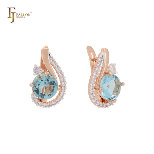 Luxurious ribbon cluster white CZs big CZ Rose Gold two tone Russian Lock Earrings