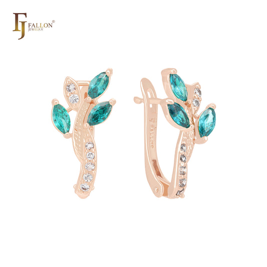 Sprouting blooming flower of Colorful CZs Rose Gold Russian Lock Earrings