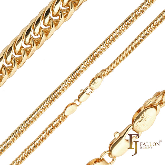 Cuban triple link chains plated in White Gold, 14K Gold, Rose Gold, 18K Gold