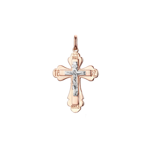 🔥 Eastern Orthodox Russian budded pendant in Rose Gold two tone, 14K Gold plating colors