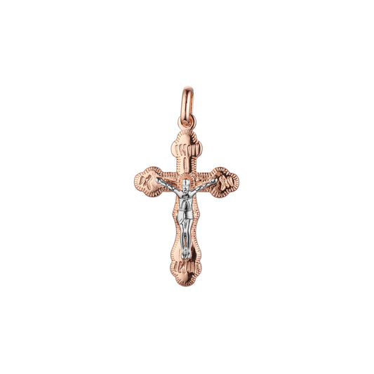 🔥 Eastern Orthodox Russian budded pendant in 14K Gold, Rose Gold two tone plating colors