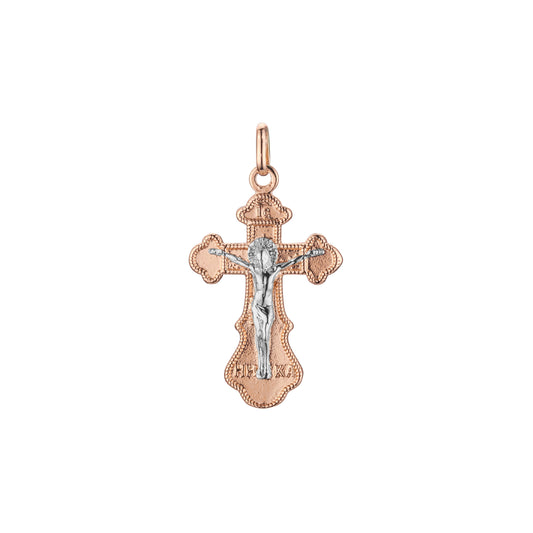 🔥 Eastern Orthodox Russian budded pendant in Rose Gold two tone, 14K Gold plating colors