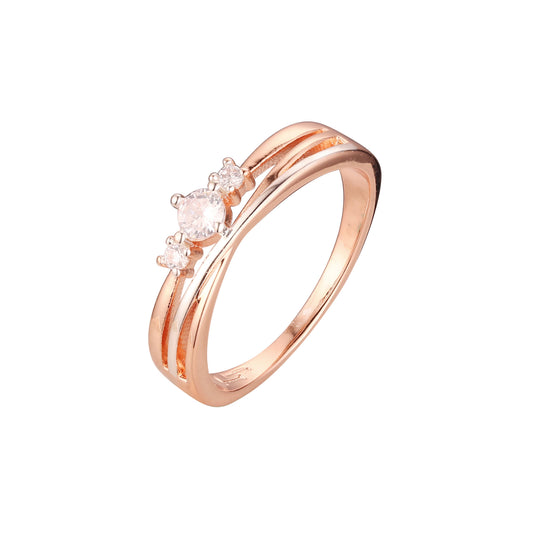 Anillos solitarios de oro rosa de dos tonos con dos piedras laterales
