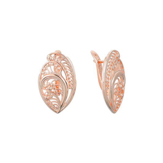 Filigree earrings in 14K Gold, Rose Gold plating colors