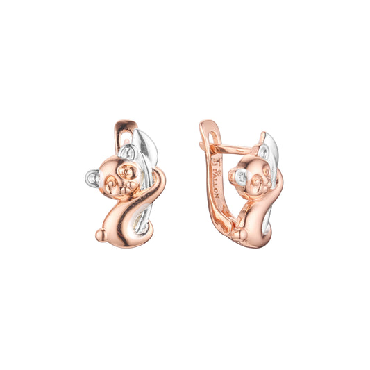 Baby Bear Child 14K Gold, Rose Gold two tone, White Gold Child earrings