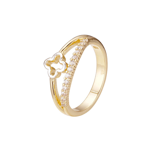 Anéis trevo em ouro 14K, duas cores de revestimento