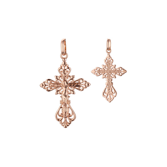 🔥 Eastern Orthodox Russian budded pendant in Rose Gold two tone, 14K Gold plating colors