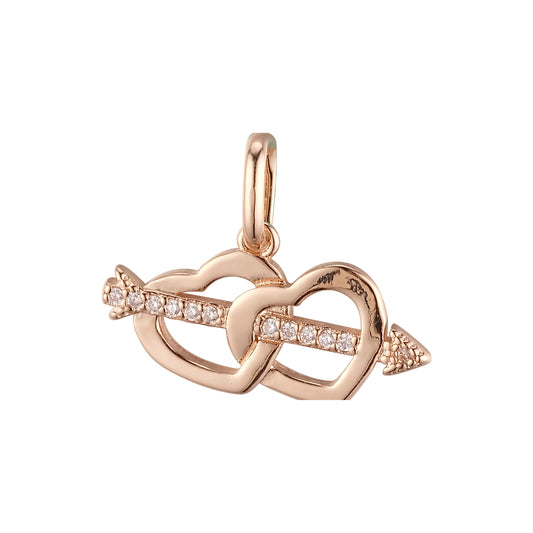 🔥 Arrow crossing double hearts pendant plated in 14K Gold