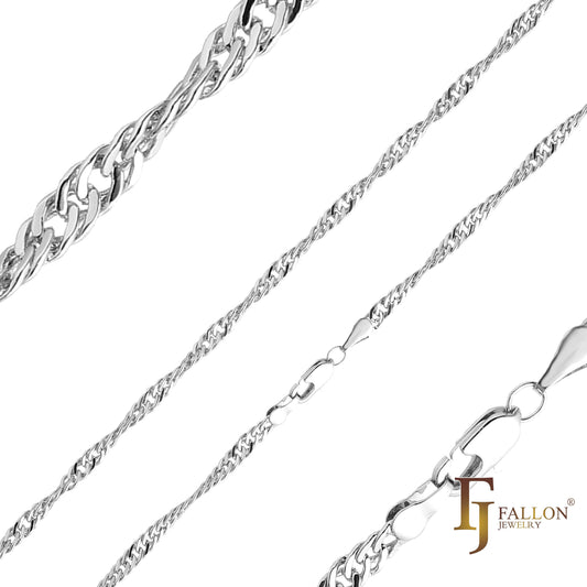 .Classic White Gold, Rose Gold, two tone Singapore single link chains