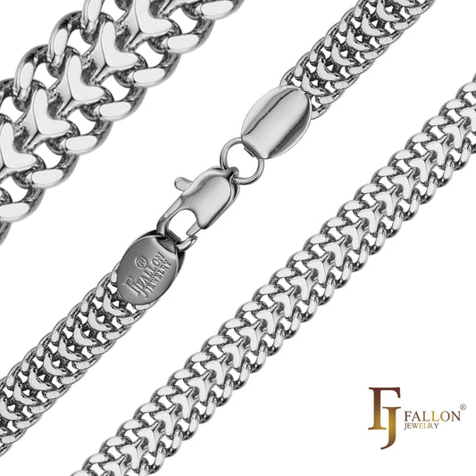 .Two-way Cuban double link chains plated in White Gold Surface flattened SF