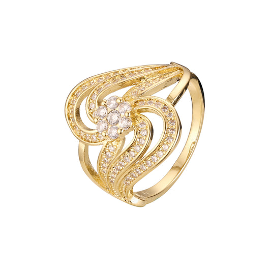 Fashion flower rings paving stones in 14K Gold, Rose Gold plating colors