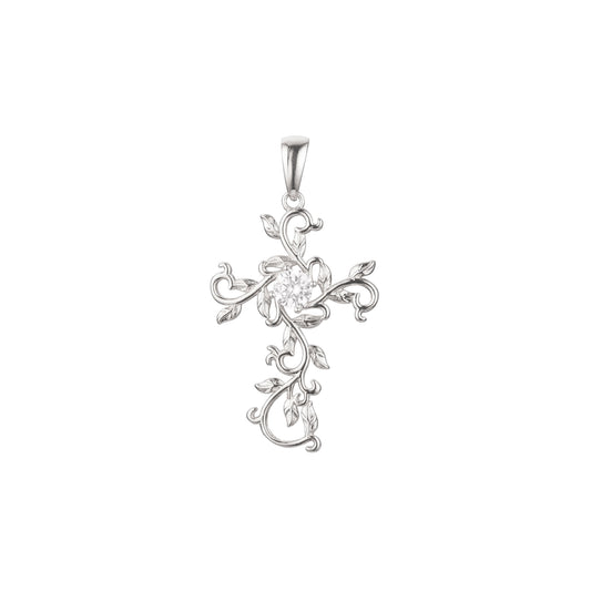 Leaves of life Eastern Fashion Cross pendant in Rose Gold, White Gold