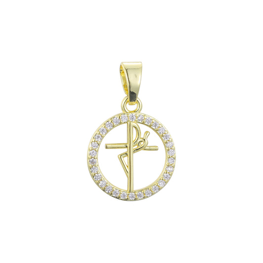 Halo CLuster white CZs Sign of Spanish Faith 14K Gold Pendant