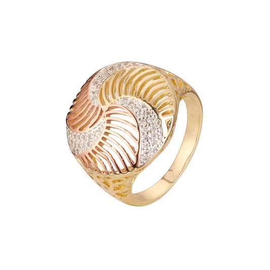 Filigree paved white CZ Rose Gold, 14K Gold three tone rings