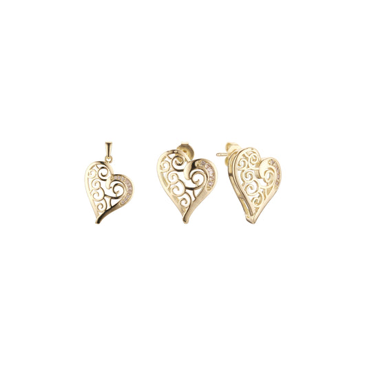 Filigree heart cluster set plated in 14K Gold, White Gold