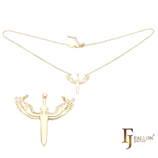 Colar Espada de Asas de Anjo banhado em ouro 14K