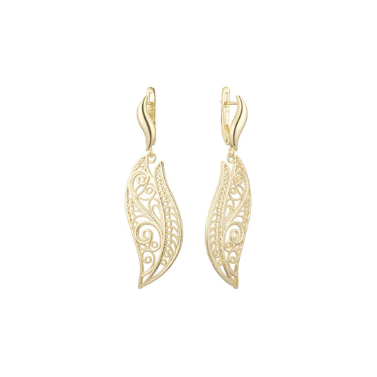 Leaves and waves earrings in 14K Gold, Rose Gold plating colors