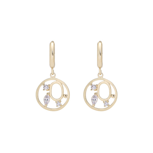 Circle white czs 14k gold drop Huggie earrings