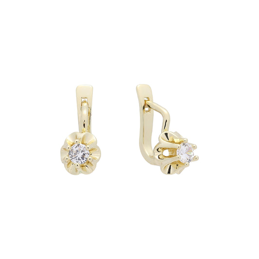 フラワークリップソリティアCZ 14Kゴールド、ローズゴールドイヤリング