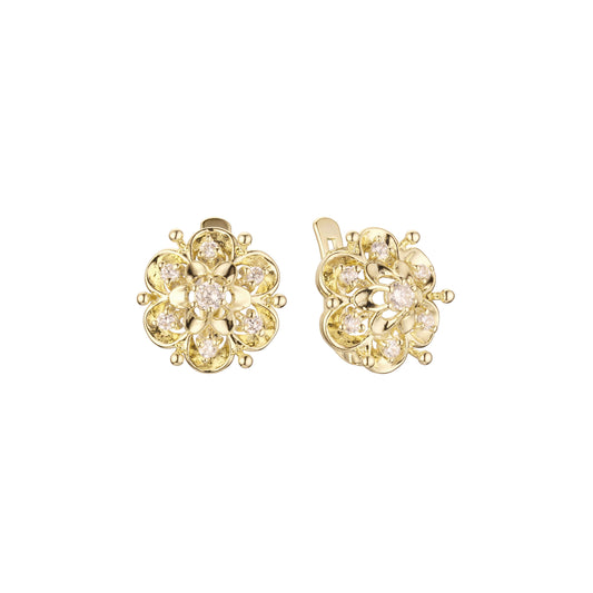 Flower earrings in 14K Gold, two tone plating colors
