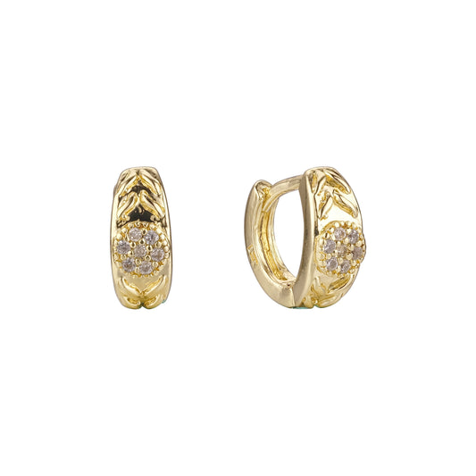 Paved white CZs 14K Gold Huggie earrings
