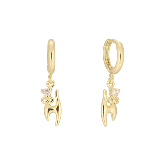 {Customize} 14k gold cat drop huggie earrings