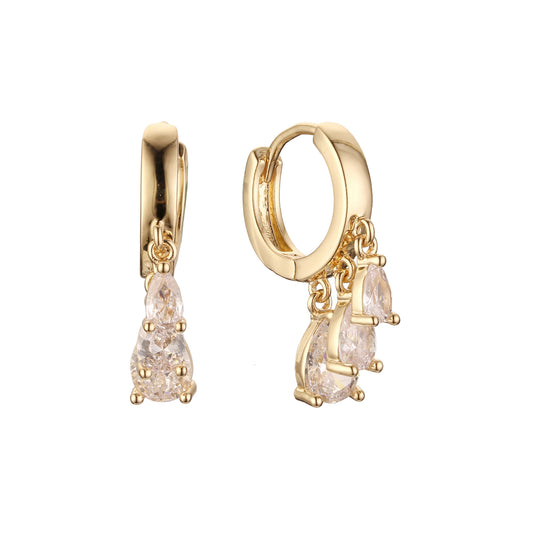 Cluster teardrop stones huggie earrings in 14K Gold, Rose Gold plating colors