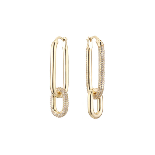 Double hoop paperclip earrings in 14K Gold, Rose Gold plating colors