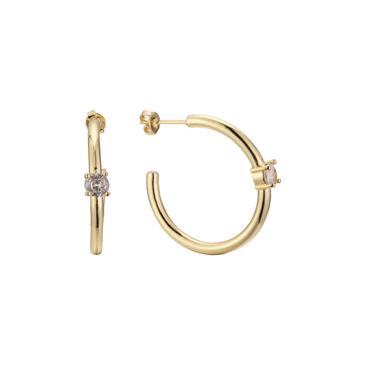C hoop heart solitaire earrings in 14K Gold, Rose Gold plating colors