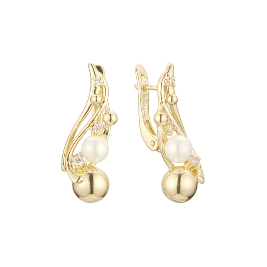 Beads and pearl 14K Gold, Rose Gold, two tone earrings