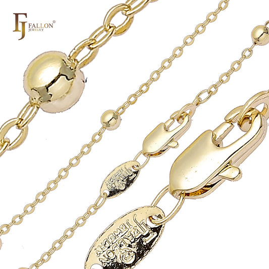 Beads rolo link 14K Gold, Rose Gold, White Gold chains