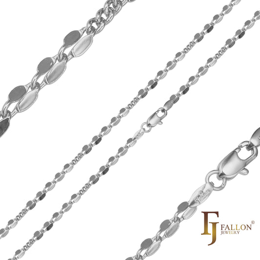 Lace Sequin chains plated in White Gold, 14K Gold, Rose Gold