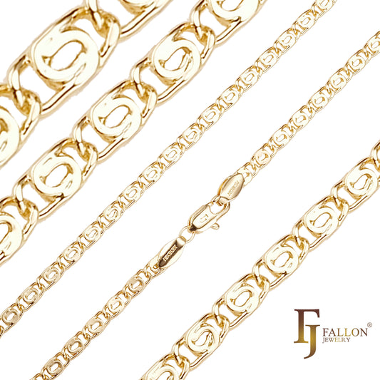 Snail keyhole chains plated in 18K Gold, 14K Gold, Rose Gold, White Gold