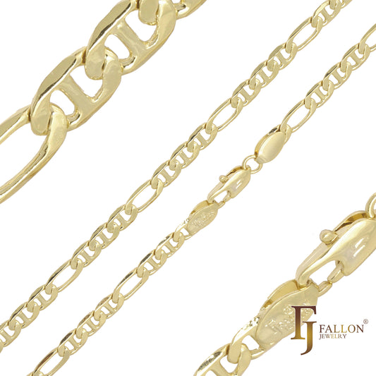 Figaro, Figarucci link chains plated in 14K Gold, Rose Gold