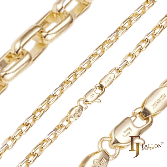 🔥 Oblong rounded box link chains plated in White Gold, 18K Gold, 14K Gold, Rose Gold, two tone