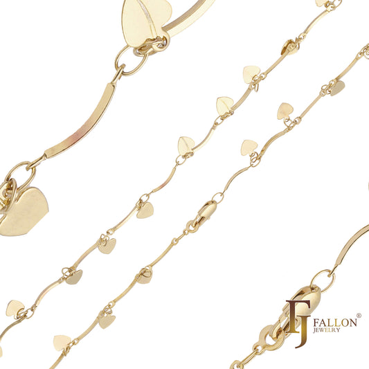 Spade heart leaves fancy bar link chains plated in 14K Gold, Rose Gold