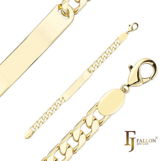 14K ゴールド キューバ リンク ハンマード メンズ ID ブレスレット