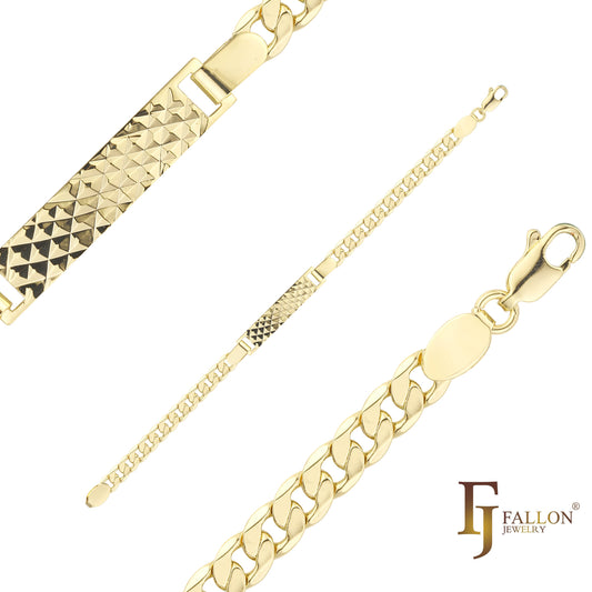 Cuban link Men's ID bracelets plated in 14K Gold colors
