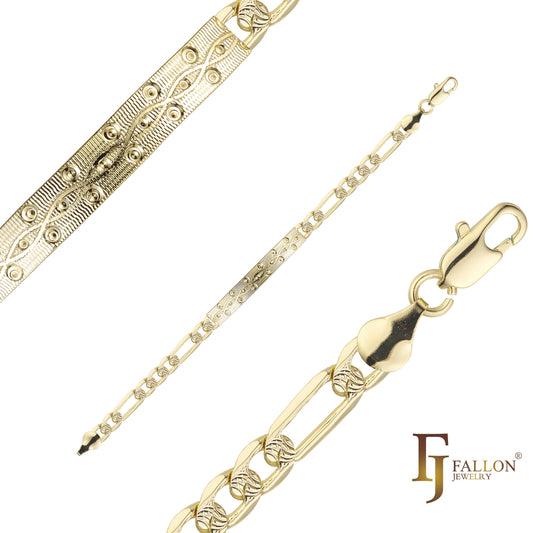 Figaro link Men's ID bracelets plated in 14K Gold colors