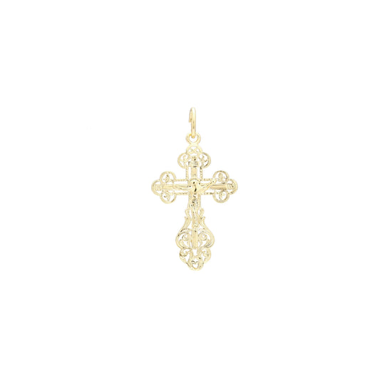 🔥 Orthodox cross budded pendant in 14K Gold, Rose Gold & White Gold plating colors
