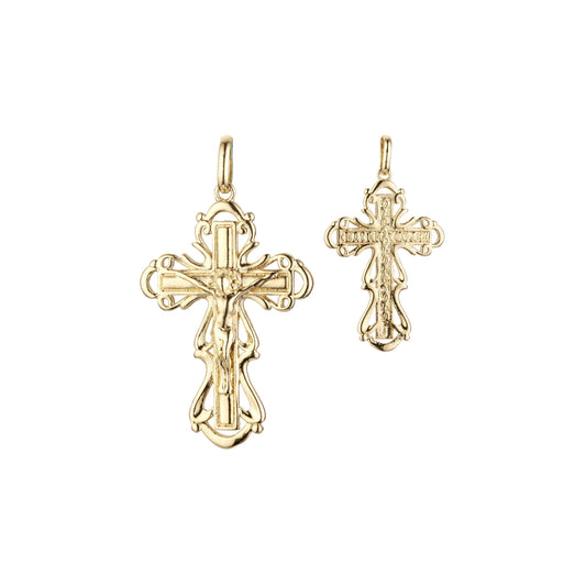 🔥 Eastern Orthodox Russian budded pendant in 14K Gold, Rose Gold & White Gold plating colors