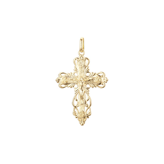 🔥 Eastern Orthodox Russian budded pendant in 14K Gold, Rose Gold two tone & White Gold plating colors
