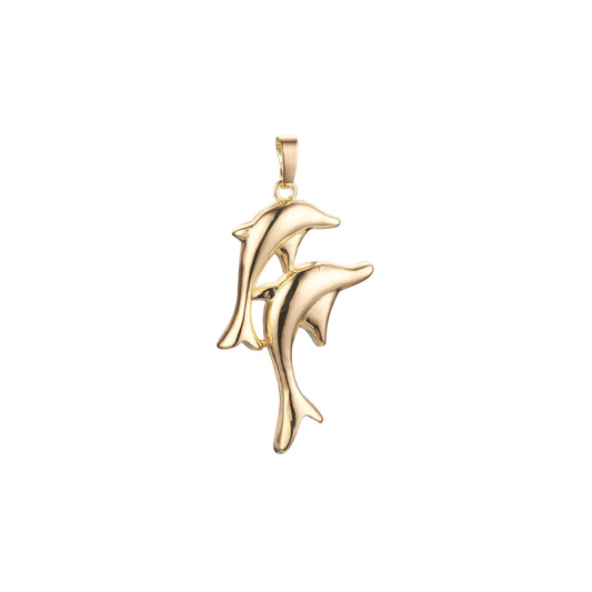 Double dolphin pendant in Rose Gold, 14K Gold plating colors