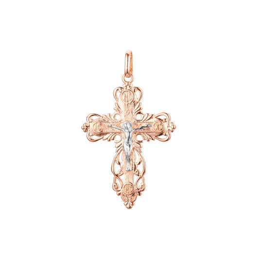 🔥 Eastern Orthodox Russian budded pendant in 14K Gold, Rose Gold two tone & White Gold plating colors